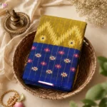 Bengal Cotton Saree Mustard Navy Blue Traditional Ikat Design