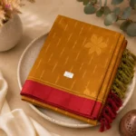 Negamam Cotton Saree Mustard Gold with Pink Contrast Border